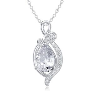 PROESS Teardrop Rose Necklace for Women Sterling Silver Teardrop Pendant Necklace Rose Jewelry Gifts for Birthday Christmas