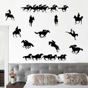 Removable Herd of Horses Wall Decals Wild Animal Wall Stickers Peel and Stick Cowboy Riding Horse Wall Decor Art Stickers for Living Room Kids Bedroom Playroom Classroom