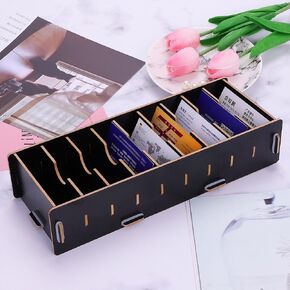 DIY الخشب بطاقات الأعمال المنظم مع فواصل بطاقة الفهرس حفظ منظم سطح المكتب مع 9 مقصورات منظم سطح المكتب صندوق تخزين بطاقات سطح المكتب ملف حاملي بطاقة ملاحظة تخزين بطاقة الفهرس