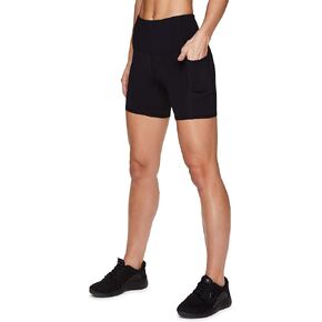RBX Active Women's 5" Solid Ultra Hold High Waist Squat Proof Yoga Bike Short with Pockets Black 5-Inch M