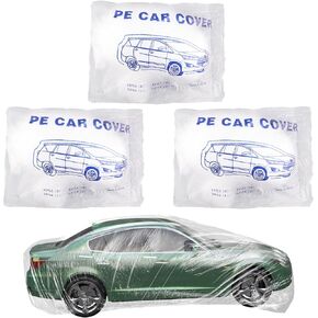 Framendino, 3 Pack Clear Disposable Car Covers Universal Waterproof Elastic Band Car Cover Protective Covers