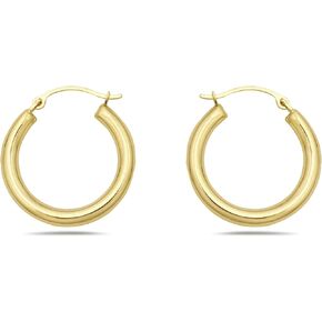 10K Gold High Polish 3MM Thick x 20MM Diameter French Lock Hoop Earrings
