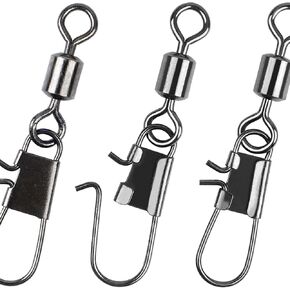 VATEICO Fishing Swivel Snaps,100pcs Rolling Swivel with Interlock Snaps Barrel Swivel Safety Duo Lock Snap Copper Fishing Lure Line Connector 16LB to 55LB
