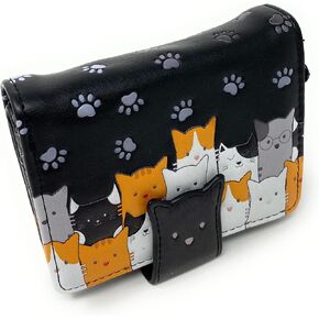 Shag Wear Kitty Cat Crowd Chic Small Animal Wallet for Women and Teen Girls Vegan Faux Leather Black 4.5"