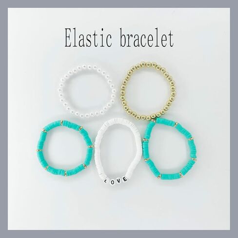 5Pcs Colorful Soft Pottery Bracelets Letter LOVE Bracelets Stackable Elastic Beaded Bracelets Jewelry for Women Girls in Saudi Arabia