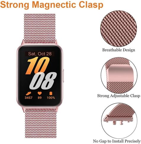 Compatible for Samsung Galaxy Fit 3 Band, Stainless Steel Mesh Loop Adjustable Magnetic Clasp Smartwatch Strap Wristband for Galaxy Fit3 SM-R390 in Saudi Arabia