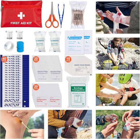 NAPASA Survival Kit 232 قطعة معدات البقاء على قيد الحياة المهنية في حالات الطوارئ التكتيكية الإسعافات الأولية حقيبة الصدمات في الهواء الطلق للرجال النساء مغامرة التخييم المشي لمسافات طويلة الصيد in Kuwait