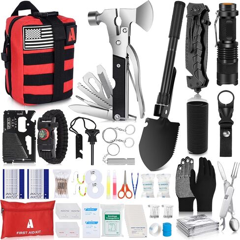 NAPASA Survival Kit 232 قطعة معدات البقاء على قيد الحياة المهنية في حالات الطوارئ التكتيكية الإسعافات الأولية حقيبة الصدمات في الهواء الطلق للرجال النساء مغامرة التخييم المشي لمسافات طويلة الصيد in Kuwait