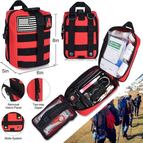 NAPASA Survival Kit 232 قطعة معدات البقاء على قيد الحياة المهنية في حالات الطوارئ التكتيكية الإسعافات الأولية حقيبة الصدمات في الهواء الطلق للرجال النساء مغامرة التخييم المشي لمسافات طويلة الصيد in Kuwait