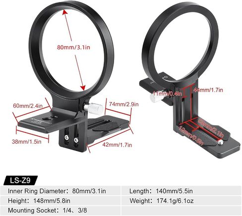 SUNWAYFOTO LS-Z9，80mm Rotating Collar for Z9,EOS R3, Tripod Mount Ring Lens Support Collar Arca Swiss Plate Mount DSLR Horizontal Vertical Switching in Saudi Arabia