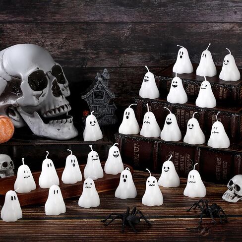 MTLEE 24 Pcs Halloween Ghost Pumpkin Candles Scented Spooky Candles Halloween Cute Tabletop Decor Wax Pumpkin Fun Scary Face Mini Birthday Candle for Home Halloween Decor in Saudi Arabia