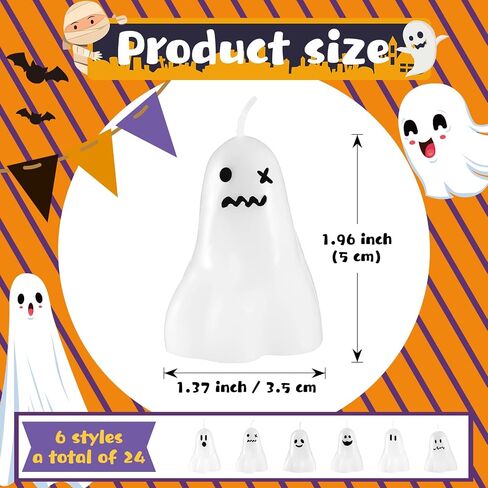 MTLEE 24 Pcs Halloween Ghost Pumpkin Candles Scented Spooky Candles Halloween Cute Tabletop Decor Wax Pumpkin Fun Scary Face Mini Birthday Candle for Home Halloween Decor in Saudi Arabia