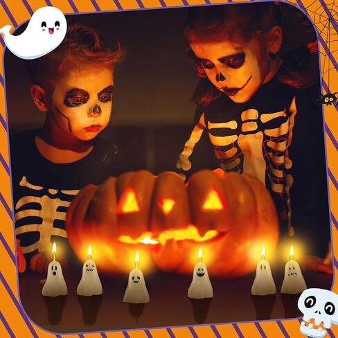 MTLEE 24 Pcs Halloween Ghost Pumpkin Candles Scented Spooky Candles Halloween Cute Tabletop Decor Wax Pumpkin Fun Scary Face Mini Birthday Candle for Home Halloween Decor in Saudi Arabia