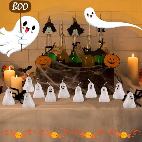 MTLEE 24 Pcs Halloween Ghost Pumpkin Candles Scented Spooky Candles Halloween Cute Tabletop Decor Wax Pumpkin Fun Scary Face Mini Birthday Candle for Home Halloween Decor in Saudi Arabia