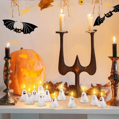 MTLEE 24 Pcs Halloween Ghost Pumpkin Candles Scented Spooky Candles Halloween Cute Tabletop Decor Wax Pumpkin Fun Scary Face Mini Birthday Candle for Home Halloween Decor in Saudi Arabia