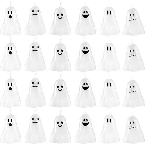 MTLEE 24 Pcs Halloween Ghost Pumpkin Candles Scented Spooky Candles Halloween Cute Tabletop Decor Wax Pumpkin Fun Scary Face Mini Birthday Candle for Home Halloween Decor in Saudi Arabia