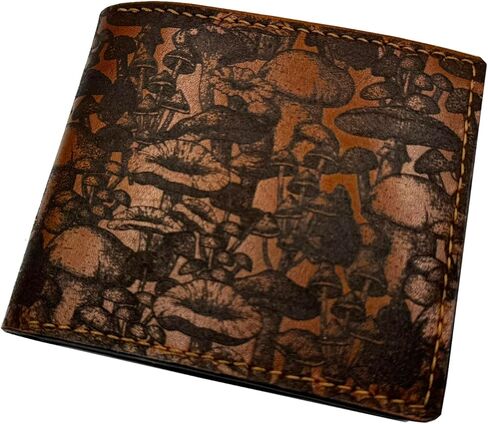 محفظة جلدية بنمط الفطر، فكرة هدايا لمحبي الفطر، محفظة فنية لشجرة النباتات، هدية لصديقك، محفظة للأب والزوج in Kuwait