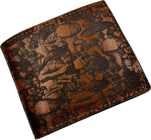 محفظة جلدية بنمط الفطر، فكرة هدايا لمحبي الفطر، محفظة فنية لشجرة النباتات، هدية لصديقك، محفظة للأب والزوج in Kuwait