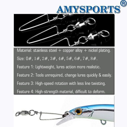AMYSPORTS High Strength Fishing Snap Swivels - Stainless Steel Ball Bearing Swivels - Saltwater & Freshwater Fishing in Kuwait