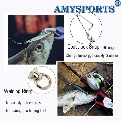 AMYSPORTS High Strength Fishing Snap Swivels - Stainless Steel Ball Bearing Swivels - Saltwater & Freshwater Fishing in Kuwait
