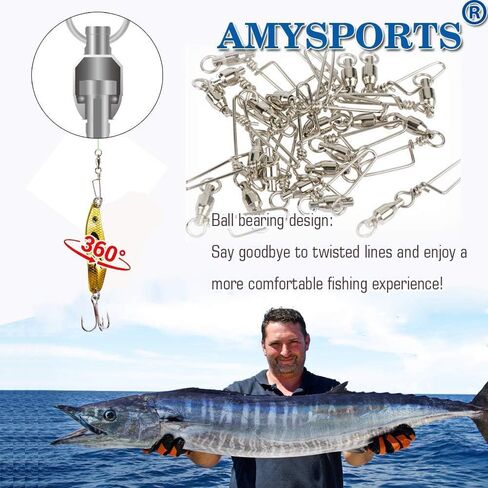 AMYSPORTS High Strength Fishing Snap Swivels - Stainless Steel Ball Bearing Swivels - Saltwater & Freshwater Fishing in Kuwait