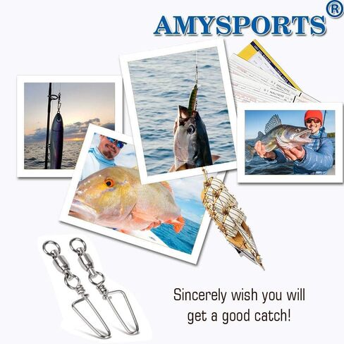 AMYSPORTS High Strength Fishing Snap Swivels - Stainless Steel Ball Bearing Swivels - Saltwater & Freshwater Fishing in Kuwait