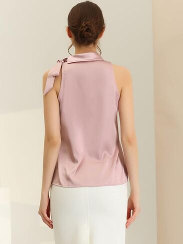 Allegra K Women's Elegant Satin Sleeveless Tie Knot Mock Neck Solid Work Blouse Top in Saudi Arabia