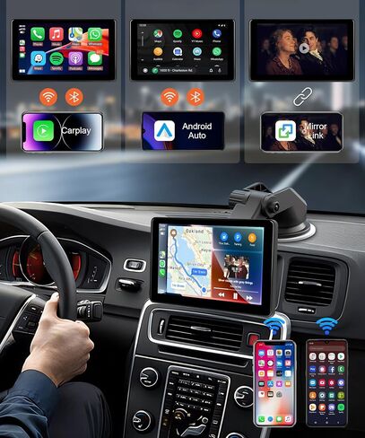 7 Inch Wireless Carplay Touchscreen with 2.5K Dash Cam, Portable Apple Carplay & Android Auto Car Stereo, Car Audio Receivers with 64G SD Card, GPS Navigation, Bluetooth, WiFi Video in Saudi Arabia