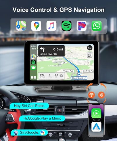 7 Inch Wireless Carplay Touchscreen with 2.5K Dash Cam, Portable Apple Carplay & Android Auto Car Stereo, Car Audio Receivers with 64G SD Card, GPS Navigation, Bluetooth, WiFi Video in Saudi Arabia