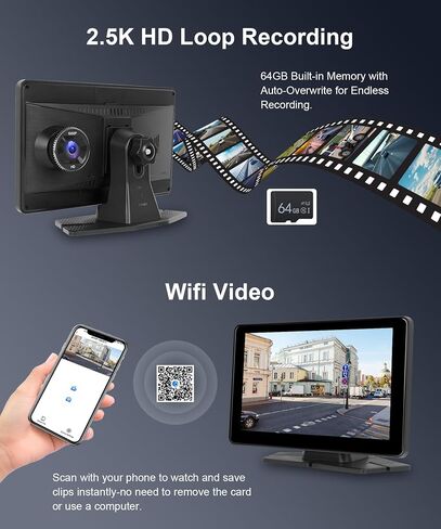 7 Inch Wireless Carplay Touchscreen with 2.5K Dash Cam, Portable Apple Carplay & Android Auto Car Stereo, Car Audio Receivers with 64G SD Card, GPS Navigation, Bluetooth, WiFi Video in Saudi Arabia