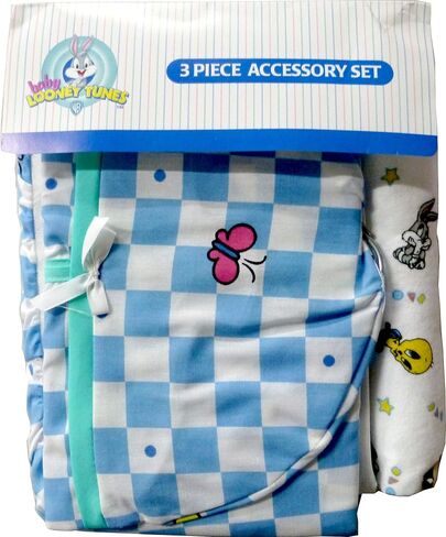 Baby Looney Tunes 3 Piece Garden Party Accessory Set - Crib Skirt, Flannel Receiving Blanket, Diaper Stacker in Saudi Arabia