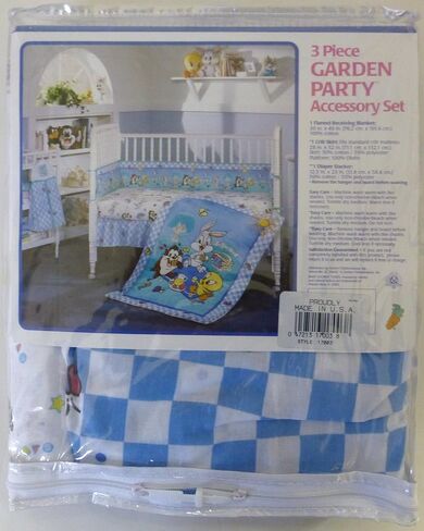 Baby Looney Tunes 3 Piece Garden Party Accessory Set - Crib Skirt, Flannel Receiving Blanket, Diaper Stacker in Saudi Arabia