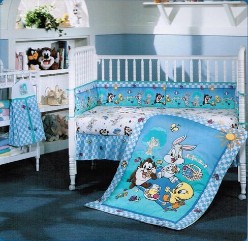 Baby Looney Tunes 3 Piece Garden Party Accessory Set - Crib Skirt, Flannel Receiving Blanket, Diaper Stacker in Saudi Arabia