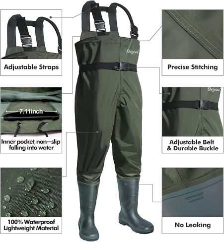 OXYVAN Chest Waders with Boots for Men & Women, Nylon/PVC Lightweight Fishing Wader with Boots Hanger in Kuwait