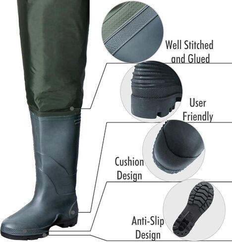 OXYVAN Chest Waders with Boots for Men & Women, Nylon/PVC Lightweight Fishing Wader with Boots Hanger in Kuwait