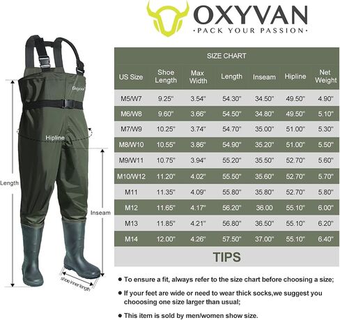 OXYVAN Chest Waders with Boots for Men & Women, Nylon/PVC Lightweight Fishing Wader with Boots Hanger in Kuwait