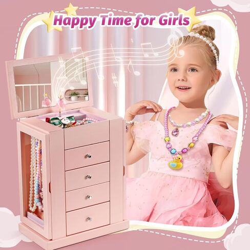Jewelry Box for Girls, Musical Jewelry Box with Spinning Dancer Gifts for Little Girls Christmas New Year Birthday Children's Day, 5 Layer Large Wooden Kids Music Jewelry Organizer Box(Pink) in Saudi Arabia