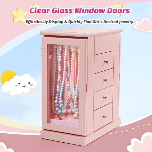 Jewelry Box for Girls, Musical Jewelry Box with Spinning Dancer Gifts for Little Girls Christmas New Year Birthday Children's Day, 5 Layer Large Wooden Kids Music Jewelry Organizer Box(Pink) in Saudi Arabia