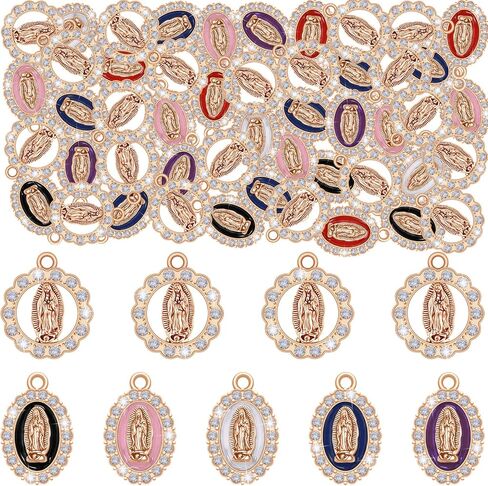 36Pcs Catholic Virgin Mary Charm Alloy Rhinestones Virgen de Guadalupe Charms Pendant for Diy Rosary Beads Necklace Bracelet Earrings Jewelry Making in Saudi Arabia