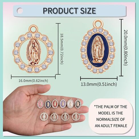 36Pcs Catholic Virgin Mary Charm Alloy Rhinestones Virgen de Guadalupe Charms Pendant for Diy Rosary Beads Necklace Bracelet Earrings Jewelry Making in Saudi Arabia