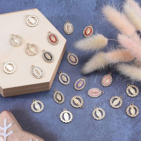 36Pcs Catholic Virgin Mary Charm Alloy Rhinestones Virgen de Guadalupe Charms Pendant for Diy Rosary Beads Necklace Bracelet Earrings Jewelry Making in Saudi Arabia