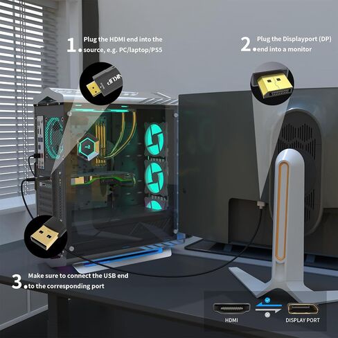 HDMI to DisplayPort Adapter 4K@60Hz, HDMI Male to Display port Female Converter, HDMI to DP Adapter Compatible with PS5, Xbox, Laptop, GPU, AMD, NVIDIA and Monitor 1 Pack in Saudi Arabia