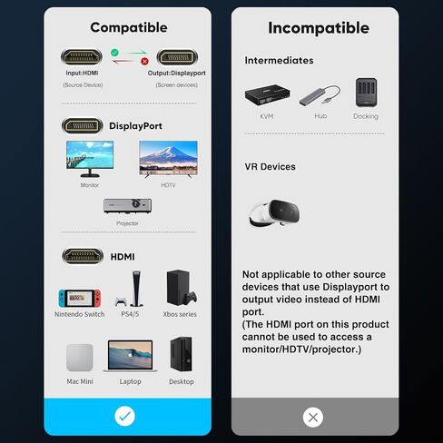 HDMI to DisplayPort Adapter 4K@60Hz, HDMI Male to Display port Female Converter, HDMI to DP Adapter Compatible with PS5, Xbox, Laptop, GPU, AMD, NVIDIA and Monitor 1 Pack in Kuwait