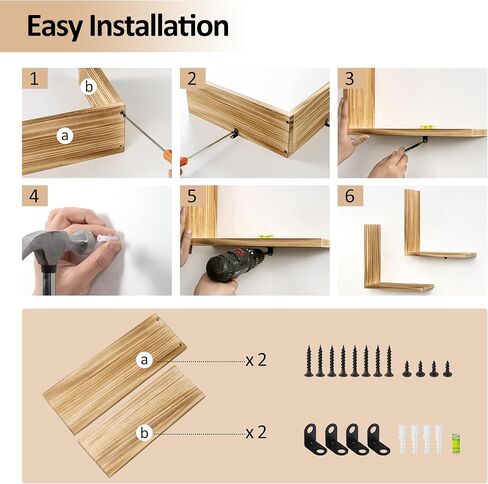 أرفف حائط afuly لغرفة النوم وغرفة المعيشة، أرفف خشبية عائمة لجدار الغرفة، رف مثبت على الحائط لتخزين الكتب ومنظم العرض على شكل حرف L، بني طبيعي حديث ديكور المنزل الخشب الصلب 12 بوصة in Kuwait