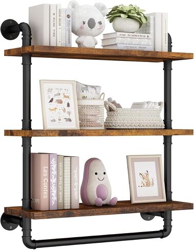 Industrial Pipe Shelving Bathroom Shelf with Towel Bar, 3 Tier 24 Inch Floating Shelves, Heavy Duty Wall Shelf for Kitchen, Bedroom, Living Room in Saudi Arabia