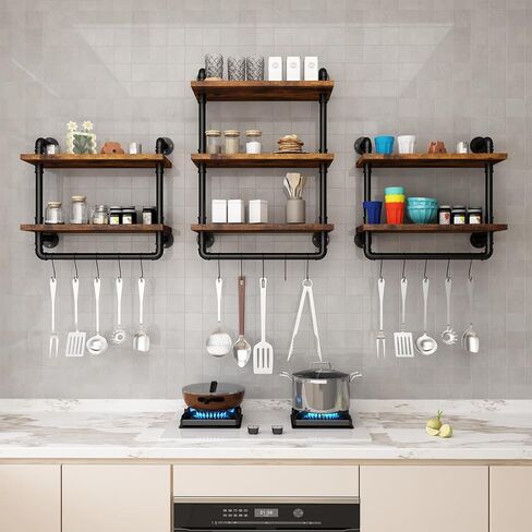Industrial Pipe Shelving Bathroom Shelf with Towel Bar, 3 Tier 24 Inch Floating Shelves, Heavy Duty Wall Shelf for Kitchen, Bedroom, Living Room in Saudi Arabia