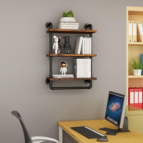 Industrial Pipe Shelving Bathroom Shelf with Towel Bar, 3 Tier 24 Inch Floating Shelves, Heavy Duty Wall Shelf for Kitchen, Bedroom, Living Room in Saudi Arabia