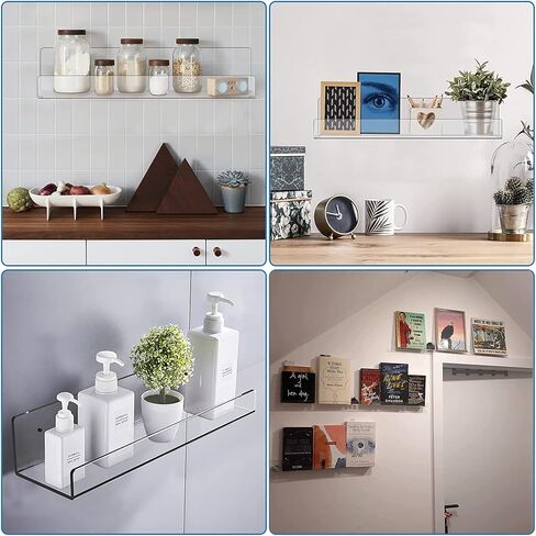 WANLIAN 2 Pack Acrylic Floating Shelves, Clear Wall Mounted Floating Shelf, 12 Inch Acrylic Shelves, for Bathroom, Bedroom, Living Room, Office, Kitchen Spice Rack Picture Ledge Shelf in Saudi Arabia