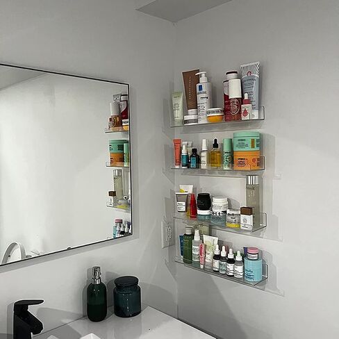 WANLIAN 2 Pack Acrylic Floating Shelves, Clear Wall Mounted Floating Shelf, 12 Inch Acrylic Shelves, for Bathroom, Bedroom, Living Room, Office, Kitchen Spice Rack Picture Ledge Shelf in Saudi Arabia