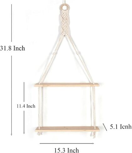 2 Tier Boho Macrame Wall Hanging Shelves, Rustic Farmhouse Wood Floating Shelf Wall Décor for Bathroom Bedroom Living Room in Saudi Arabia